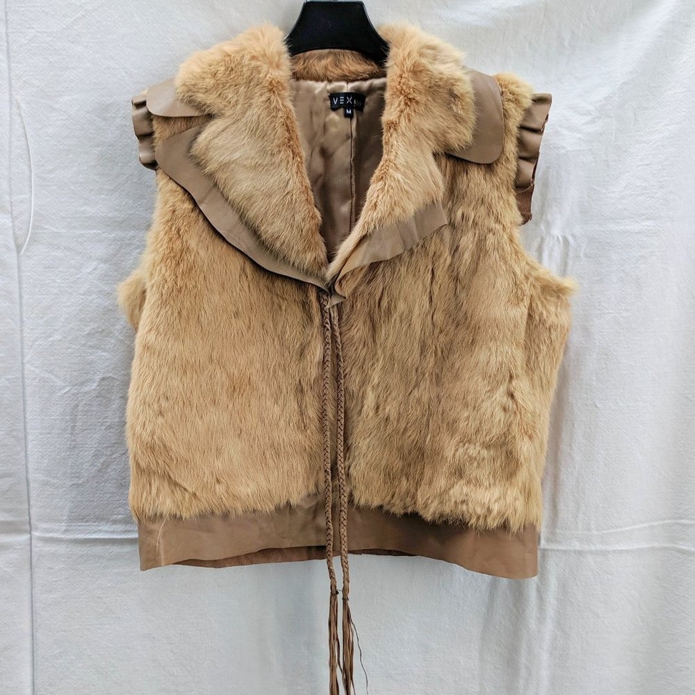 VEX & Co. Faux Fur Vest w Faux Leather Trim Size M